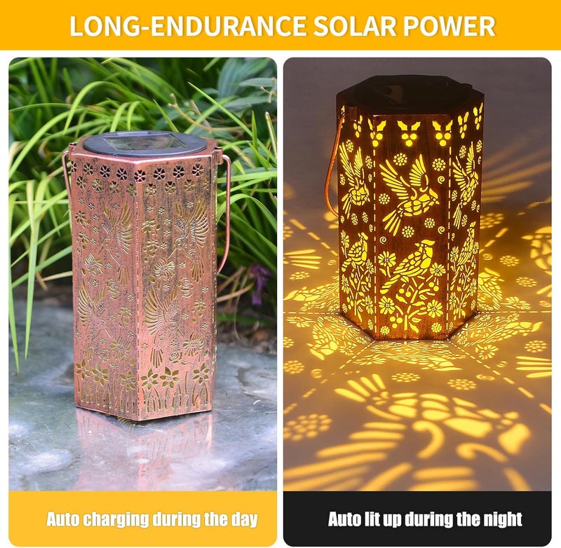 KIKUSUI Solar Cardinal Lanterns Outdoor Hanging Lights, Gifts for Mom Dad Men Women, Hollowed-Out Metal Decor Lantern, Waterproof LED Decorative Garden Light - Image 3
